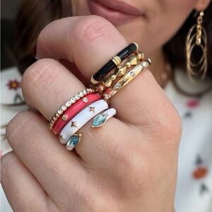 Size 8 Park Lane SUBLIME Ring Set of 7 Stackable Rings Enamel Crystals NWT